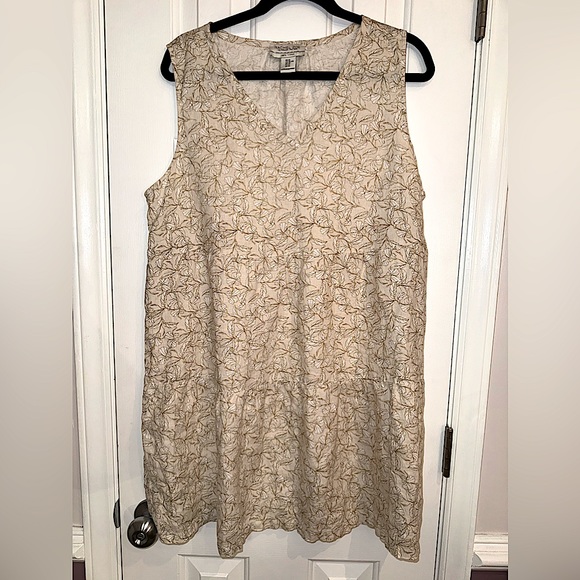 RACHEL ZOE 100% Linen Sleeveless tiered Dress, cream gold floral print, size XL - Picture 1 of 9